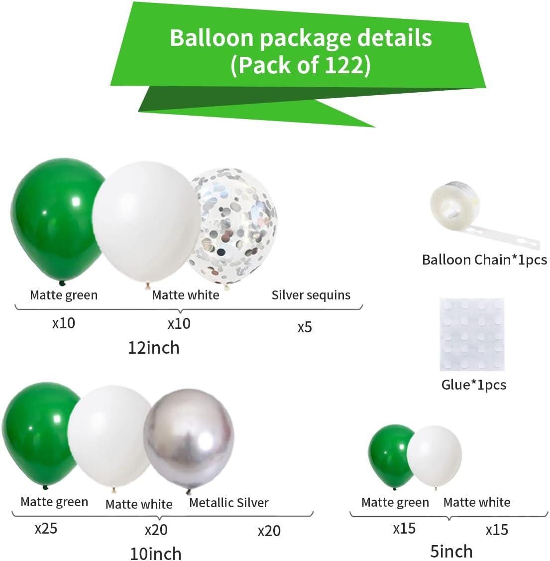 Green White Silver Balloon Arch Garland Kit, Metallic Party Decor