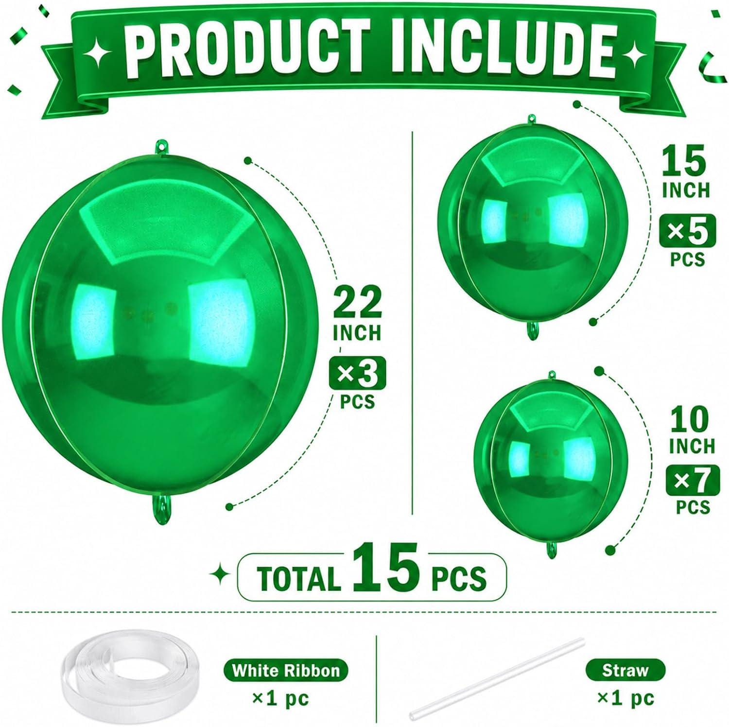 Green 4D Round Foil Balloons, Jungle Party Decoration Set