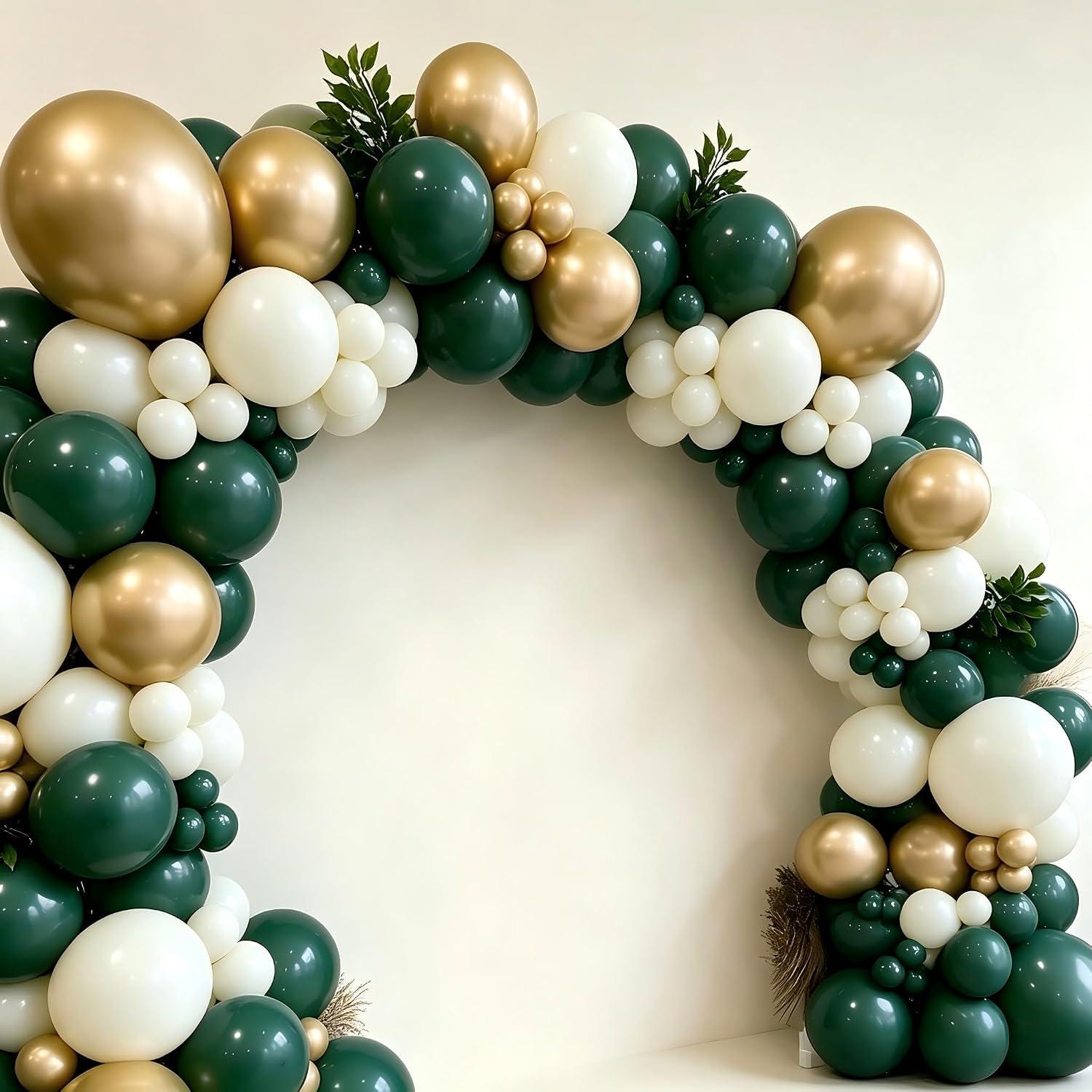 Emerald Green Gold Balloon Arch Kit, Hunter White Garland, Safari Birthday Party Decor