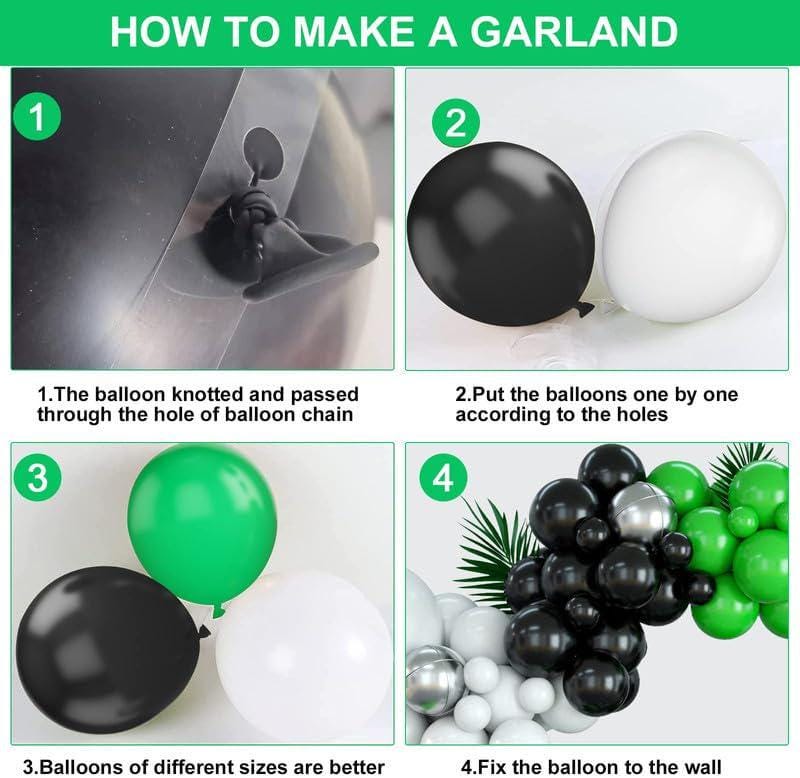 Green Black White Balloon Garland Kit, Football Birthday Arch, Boys Sports Party Decoration