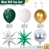 Green White Gold Balloon Arch Kit, Metallic Star Balloons, Party Decor