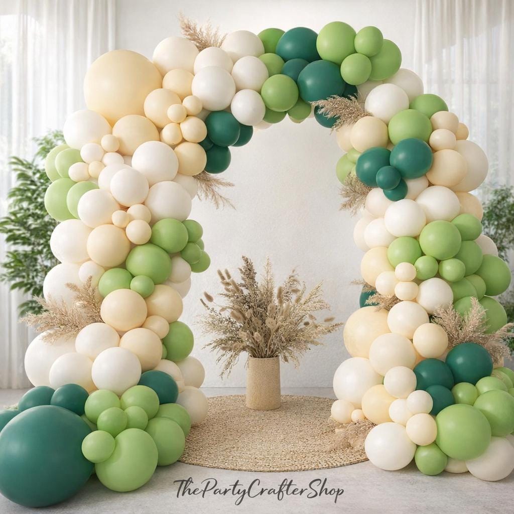 Green White Balloon Arch Kit, Jungle Party Decor, Birthday Baby Shower Garland