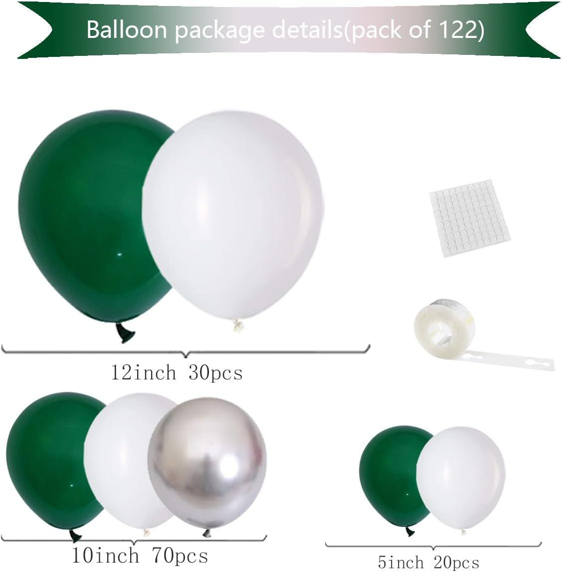 Dark Green White Silver Balloon Arch Kit, Jungle Birthday Garland Arch, Party Decor