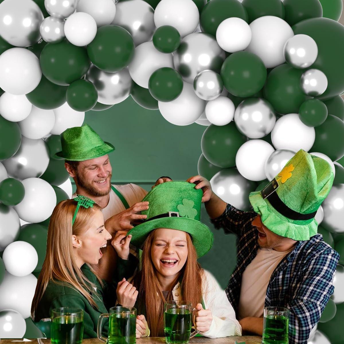 Dark Green White Silver Balloon Arch Kit, Jungle Birthday Garland Arch, Party Decor