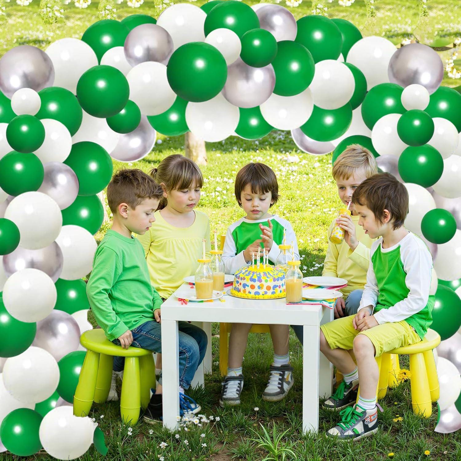 Dark Green White Silver Balloon Arch Garland Kit, Birthday Party Decor