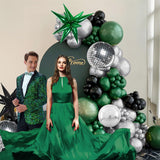 Dark Green Black Silver Balloon Arch Kit, Disco Ball Star Garland, Graduation Party Decoration