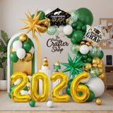 Green Gold Graduation Balloon Arch Kit, Class of 2026 Garland, Foil Star Party Decor