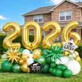Green Gold Graduation Balloon Arch Kit, Class of 2026 Garland, Foil Star Party Decor