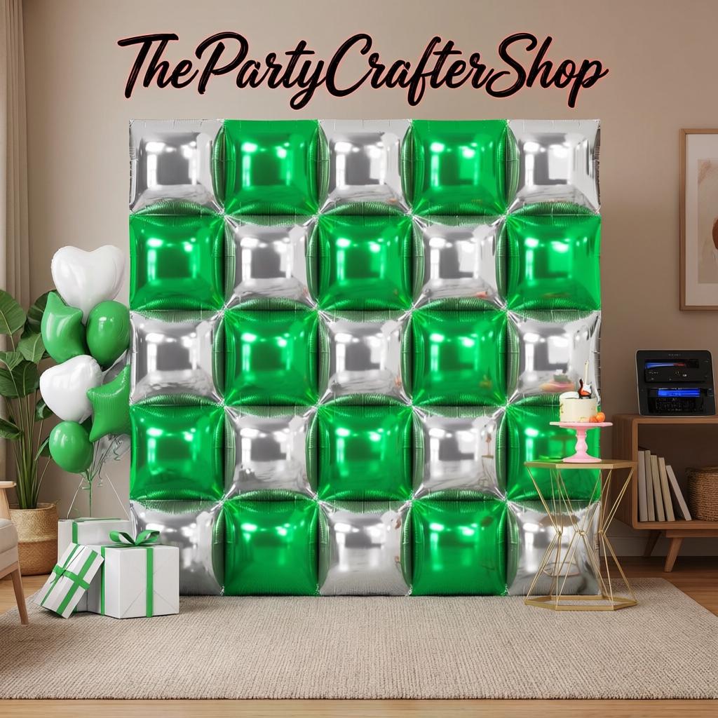 Green Silver Square Foil Balloon Backdrop, Double Sided Arch Decor Party Supplies