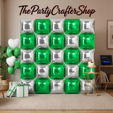 Green Silver Square Foil Balloon Backdrop, Double Sided Arch Decor Party Supplies