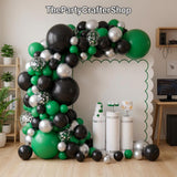 Dark Green Black Silver Balloon Arch Kit, Emerald Metallic Garland, Jungle Camo Party Decor