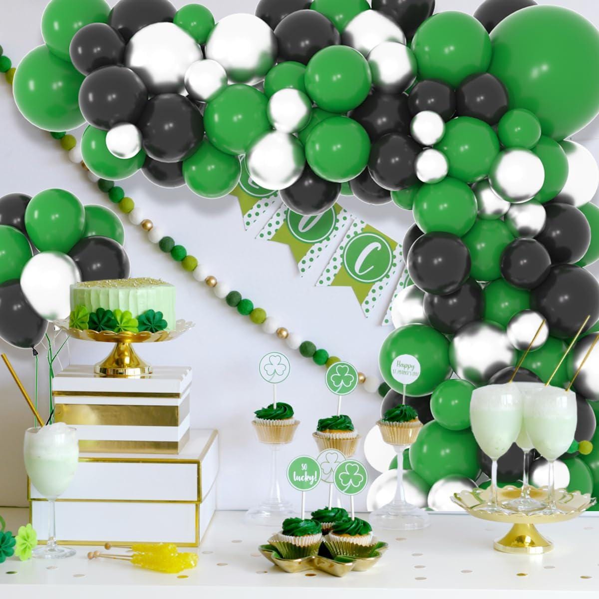 Forest Green Black Silver Balloon Arch Garland Kit, Party Decor