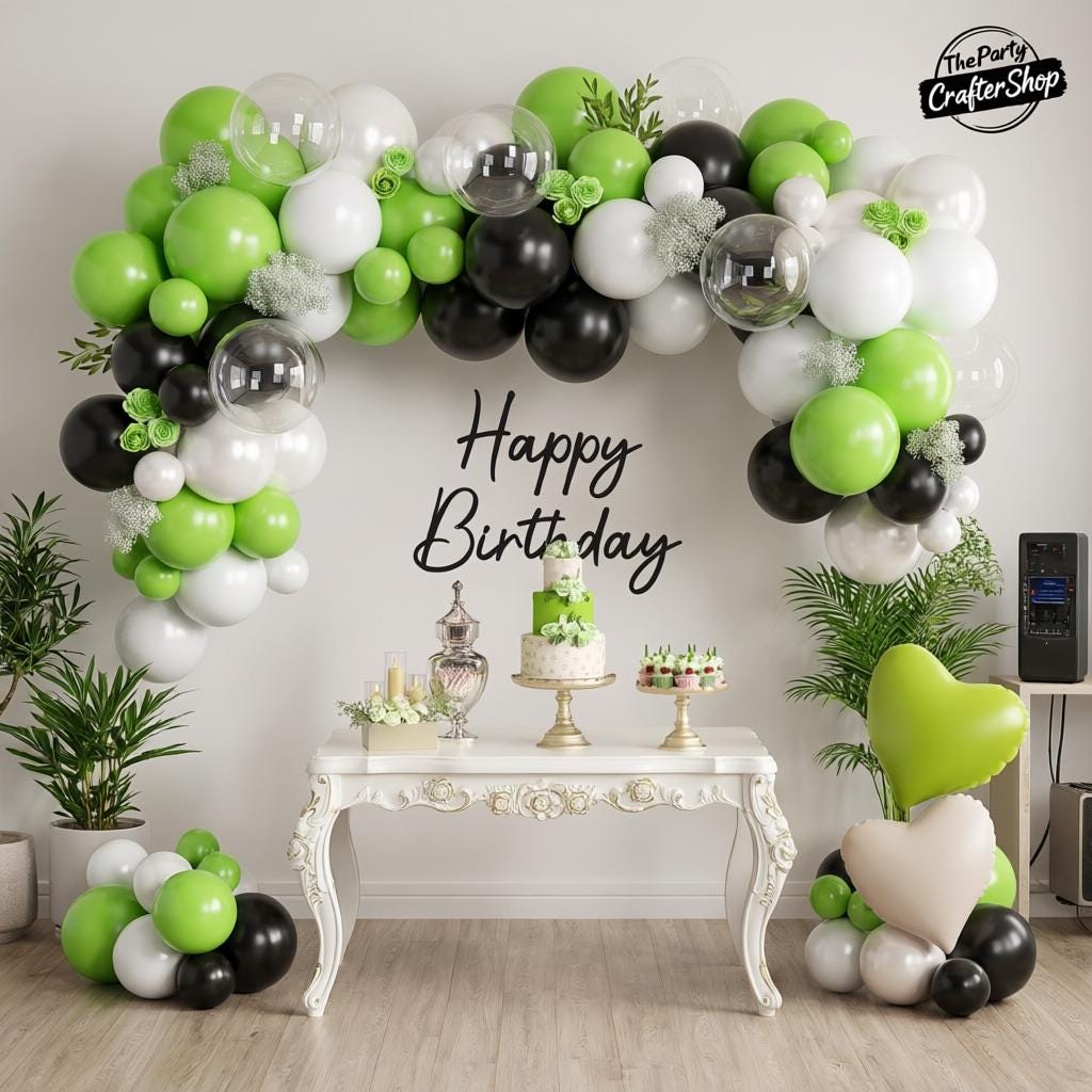 Black White Lime Green Balloon Arch Garland Kit, Birthday Party Decor