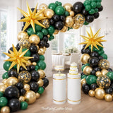 Emerald Forest Balloon Arch Kit, Green Gold Black Garland, Star Balloons, Jungle Party Decor