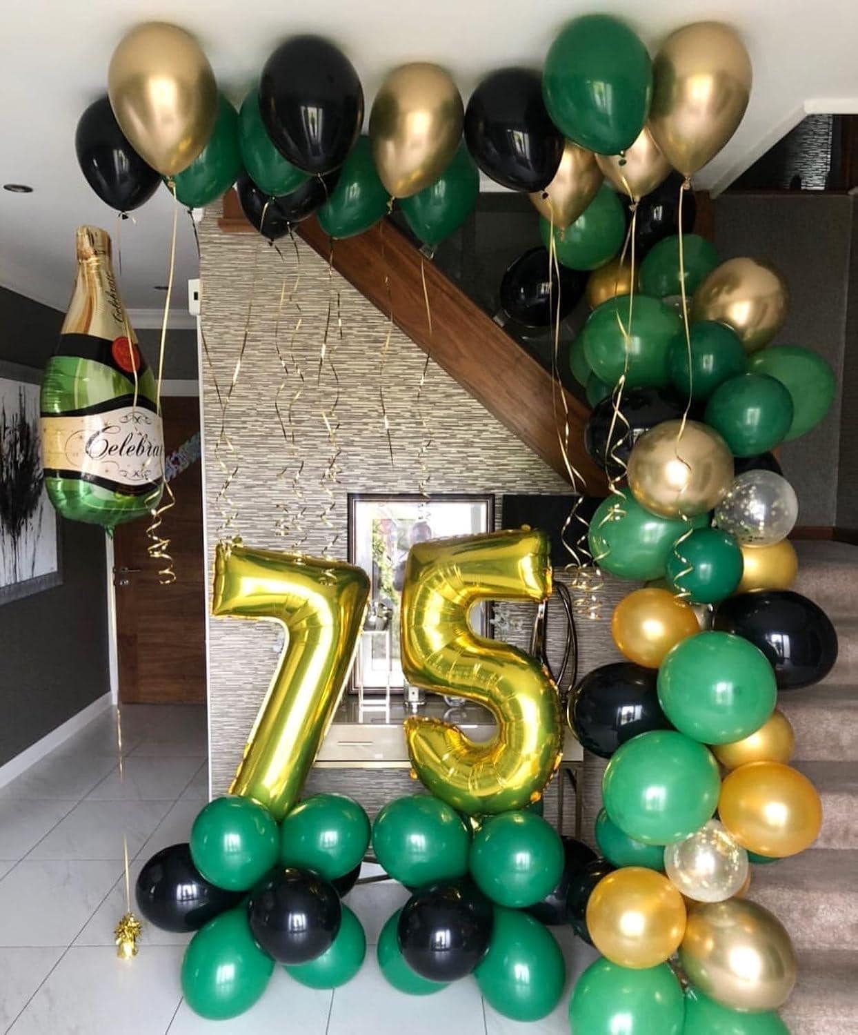 Emerald Forest Balloon Arch Kit, Green Gold Black Garland, Star Balloons, Jungle Party Decor