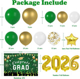 Class of 2026 Graduation Balloon Arch Kit, Green Gold Congrats Grad Party Backdrop Decorations