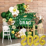 Class of 2026 Graduation Balloon Arch Kit, Green Gold Congrats Grad Party Backdrop Decorations