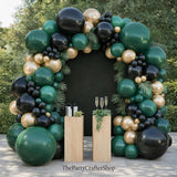 Emerald Black Gold Balloon Arch Garland, Double Stuffed Jungle Party Decor