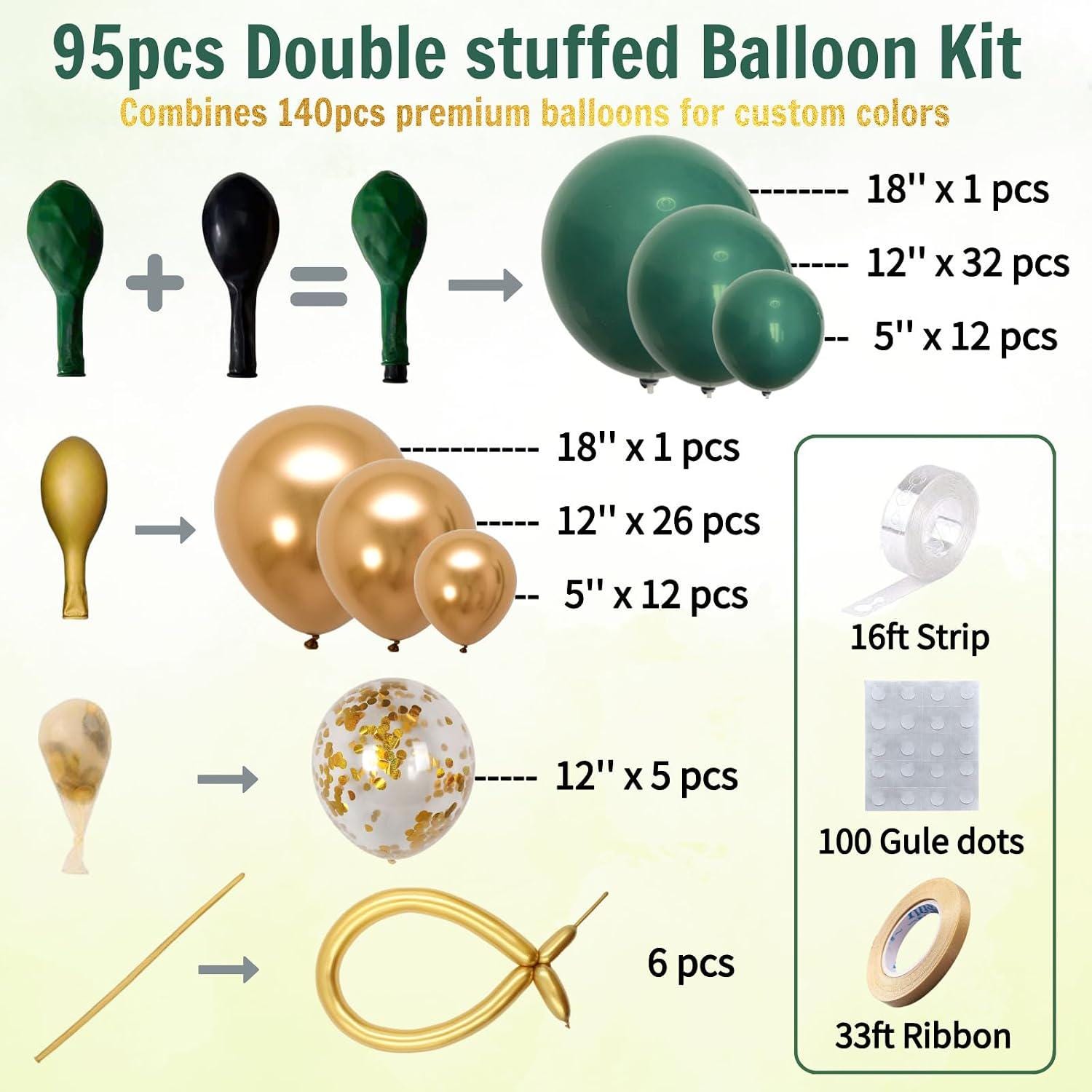 Double Stuffed Emerald Green Gold Balloon Arch Kit, Safari Wedding Party Decor