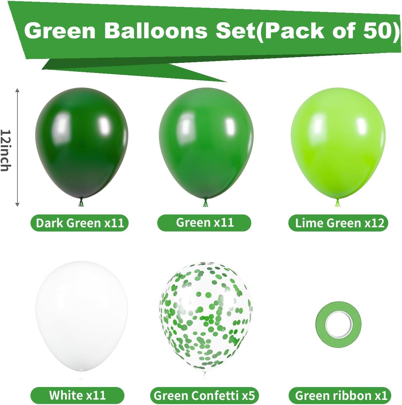 50Pcs Green White Latex Balloons, St Patrick Jungle Forest Birthday Party Decor