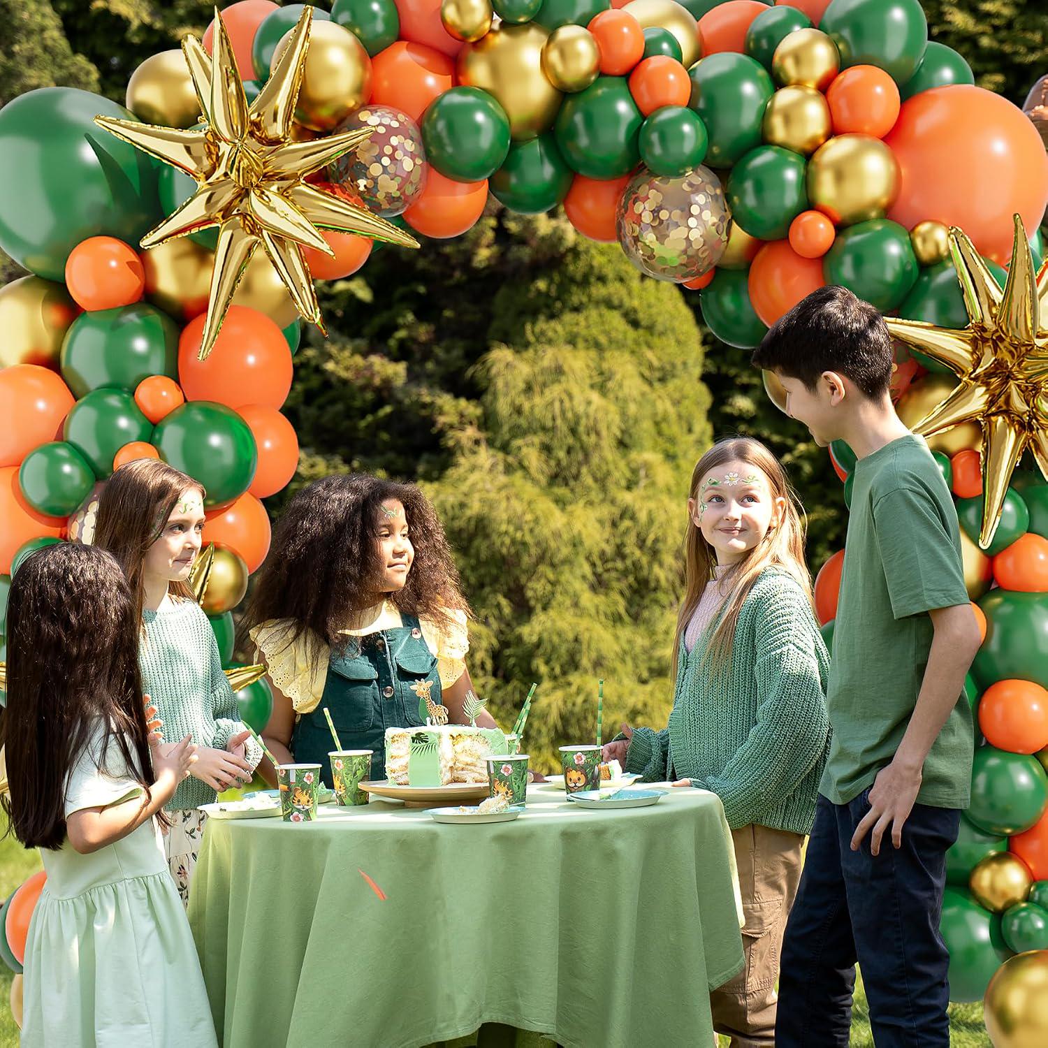Orange Green Balloon Arch Kit, Metallic Gold Star Garland, Party Decor