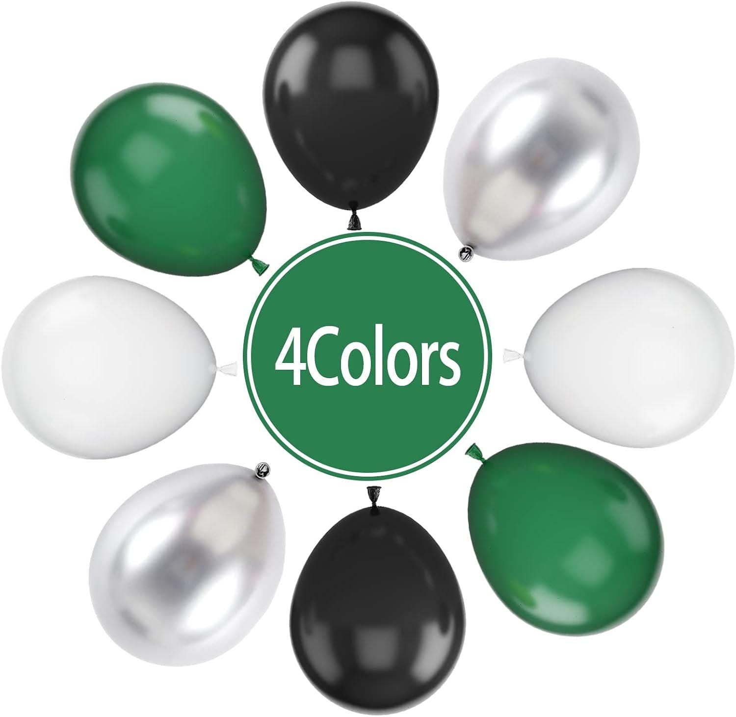 Green Black White Metallic Silver Balloon Set, Graduation Party Supplies