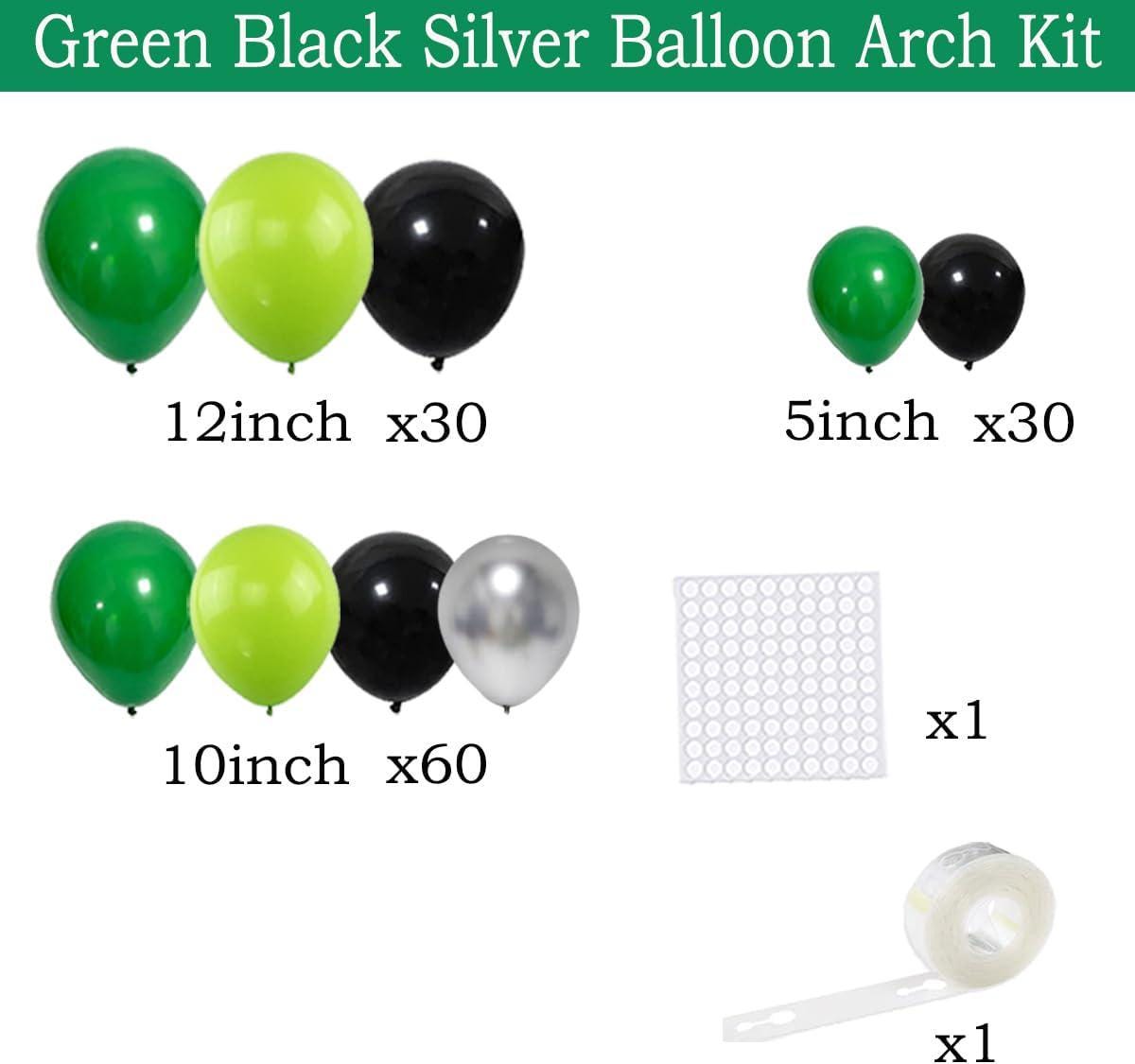 Lime Green Black Silver Balloon Arch Kit, St Patrick Soccer Jungle Party Garland Decoration