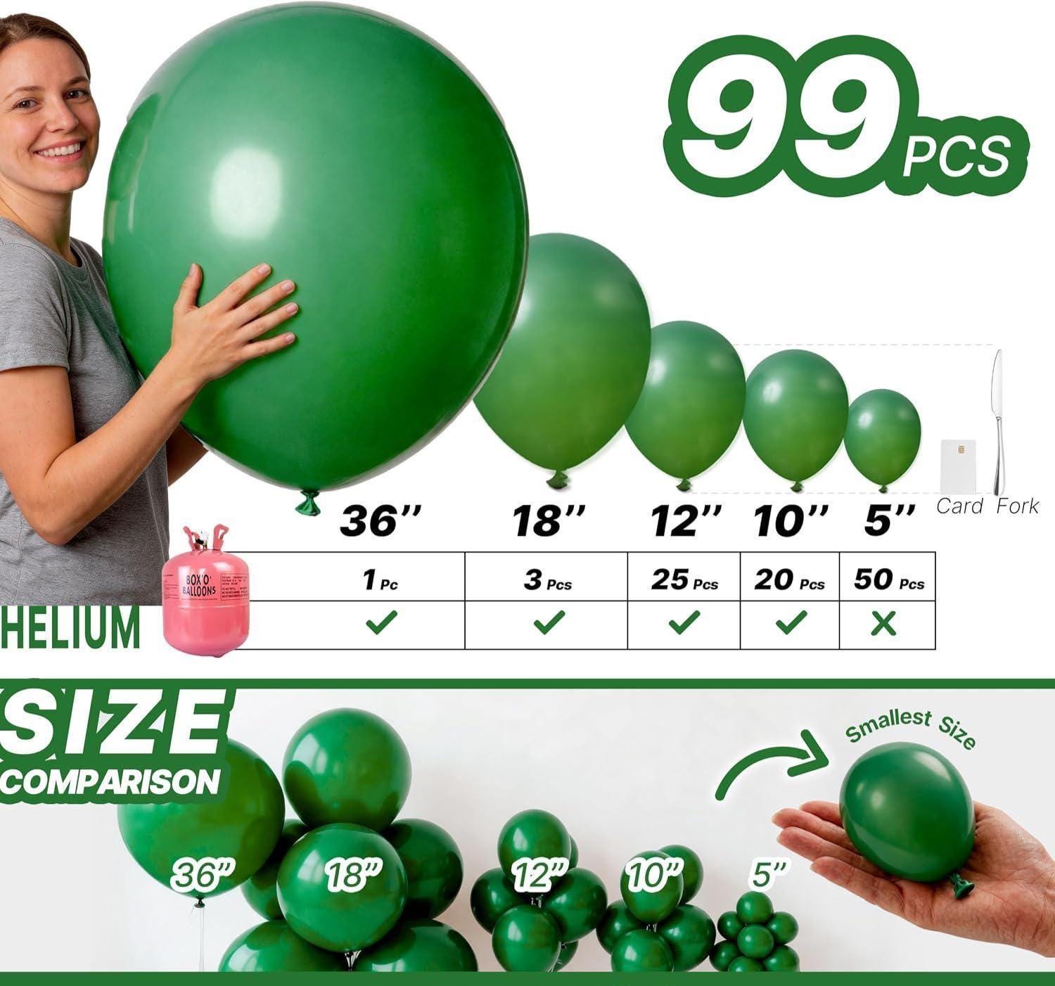 Dark Emerald Green Balloon Arch Kit, Jungle Dinosaur Party Decor, 99 Pieces