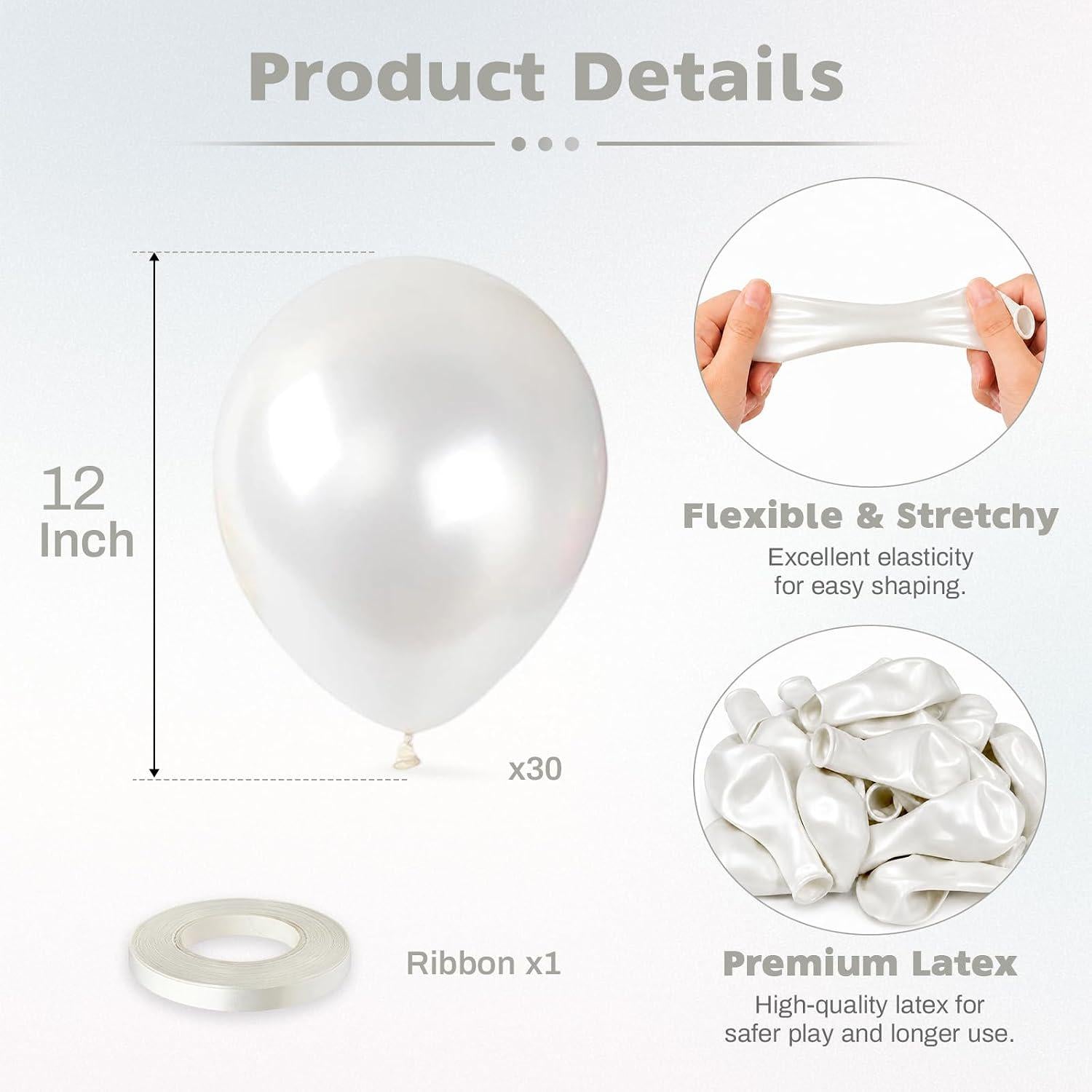 Pearl White Latex Balloons, 12 Inch Pearlescent Party Decoration