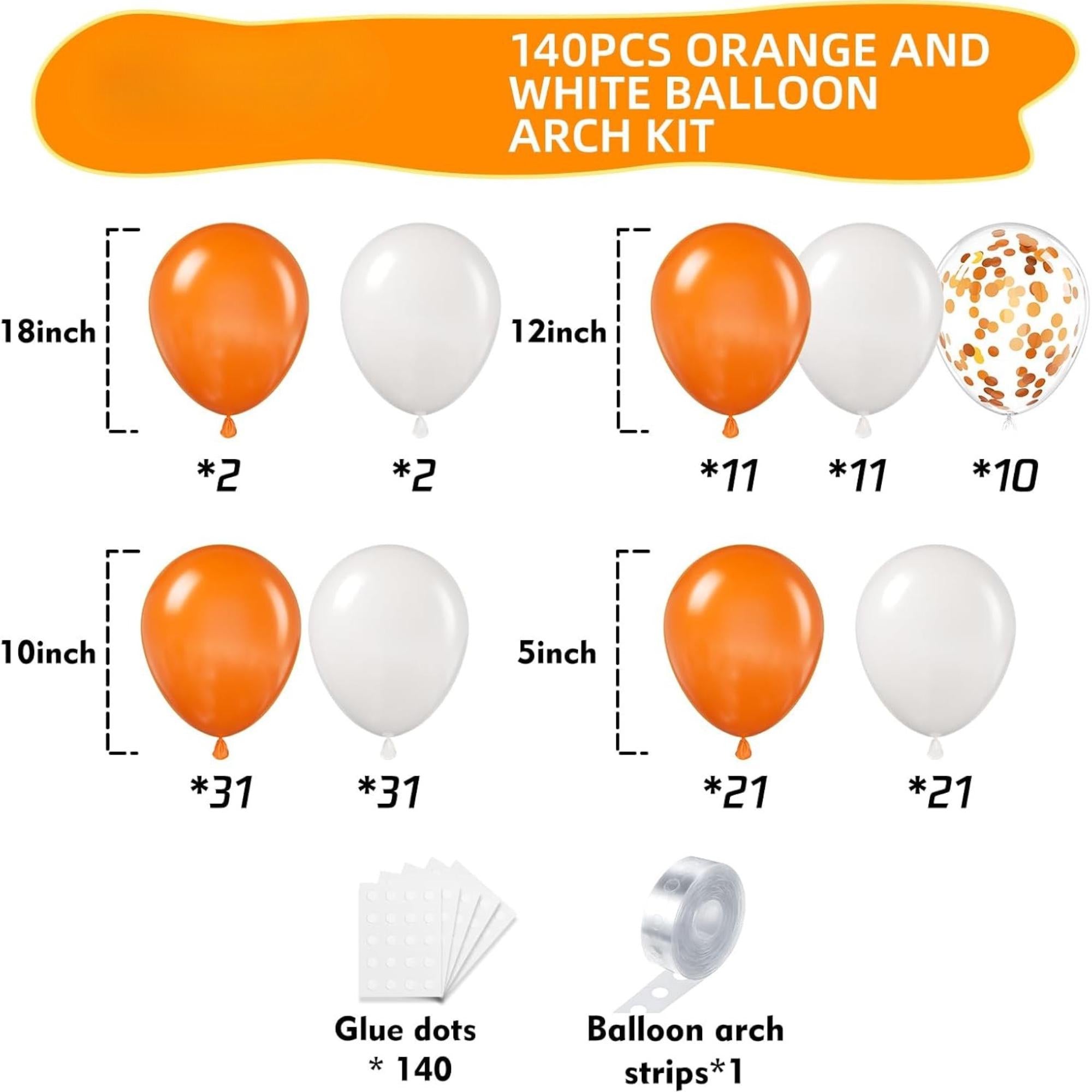 Orange White Balloon Arch Kit, Confetti Garland, Party Decor