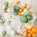 Sage Green Orange Balloon Garland Arch Kit, Pastel Bridal Shower Wedding Decor