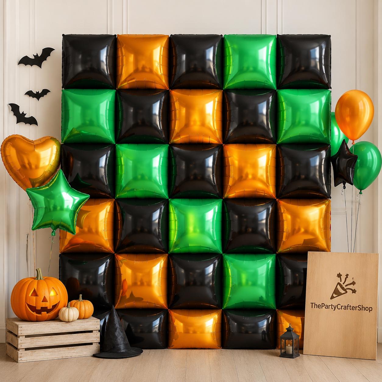 Black Orange Green Foil Balloon Wall Backdrop, Halloween Birthday Party Decor