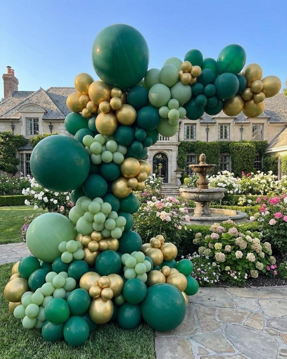 Emerald Hunter Green Gold Balloon Arch Kit, Jungle Safari Party Decor