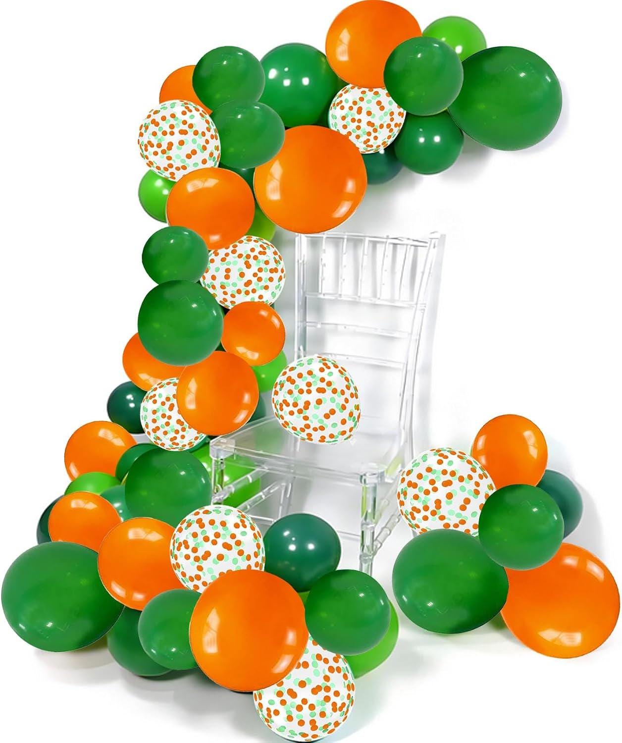 Green Orange Confetti Balloon Set, 12 Inch Latex Party Decor