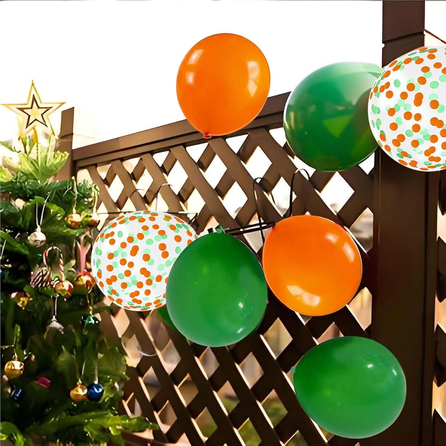 Green Orange Confetti Balloon Set, 12 Inch Latex Party Decor
