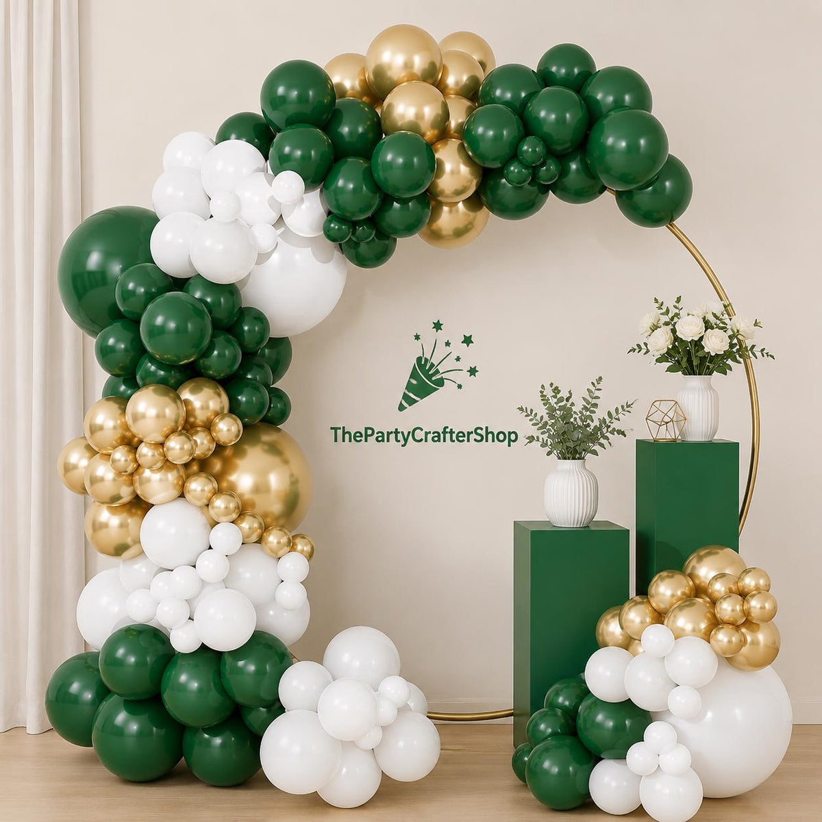 Emerald Green Gold Balloon Arch Kit, Safari Birthday Party Garland Decoration