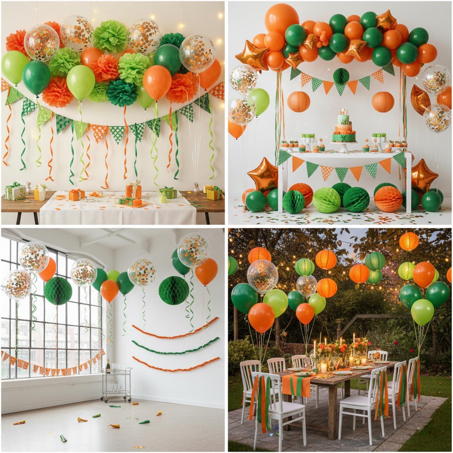 50Pcs Orange Green Confetti Balloon Set, 12 Inch Latex Helium Balloons, Party Decoration Supplies