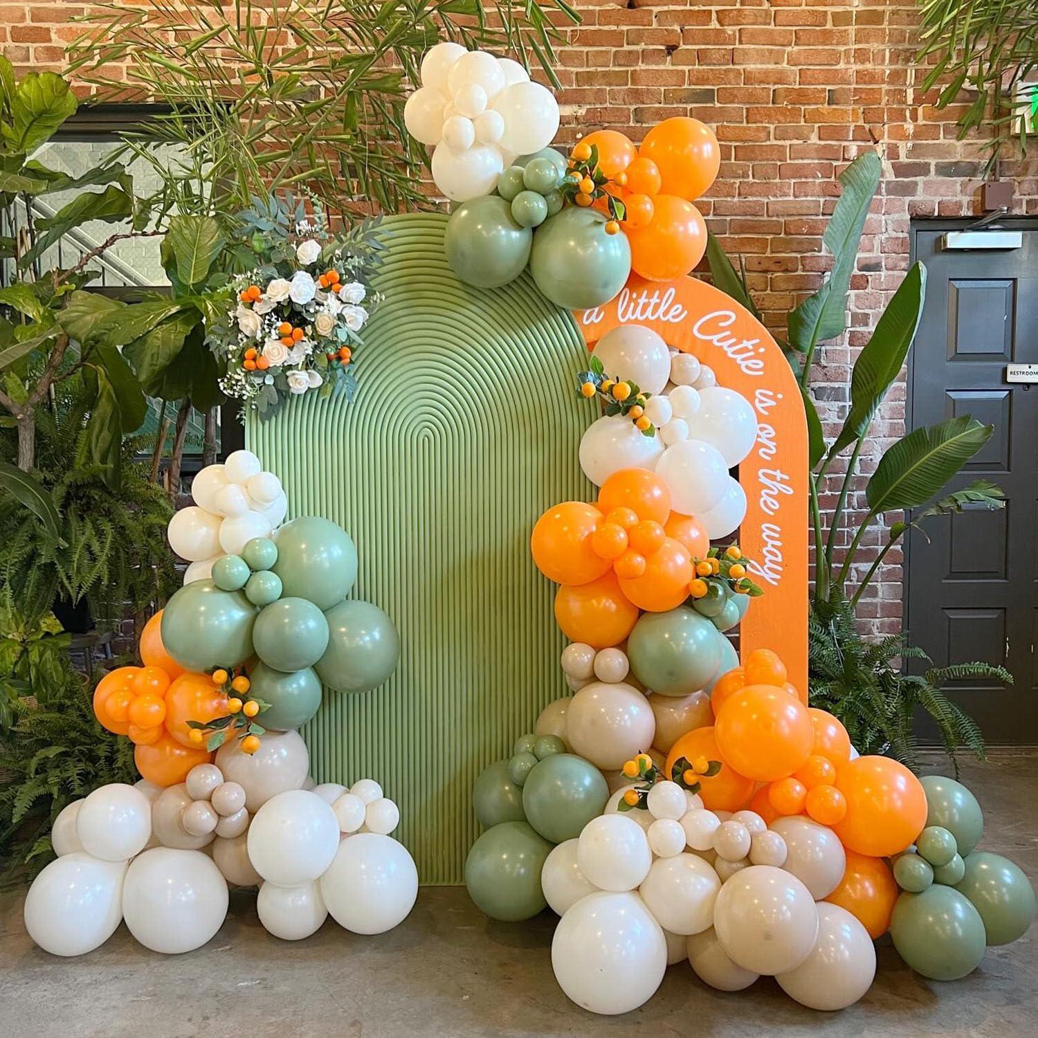 Little Cutie Baby Shower Balloon Arch Kit, Sage Green Orange Garland, Autumn Party Decoration