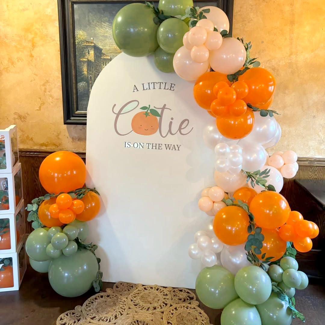 Orange Sage Green Balloon Arch Kit, Little Cutie Baby Shower Garland