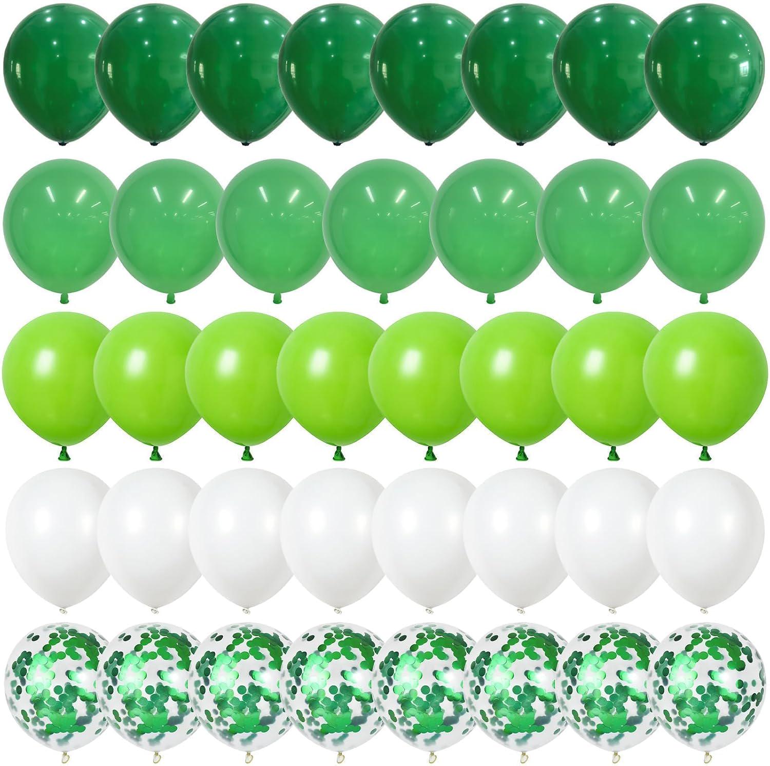 Green Balloon Set, Dark Lime Confetti, White Party Decor