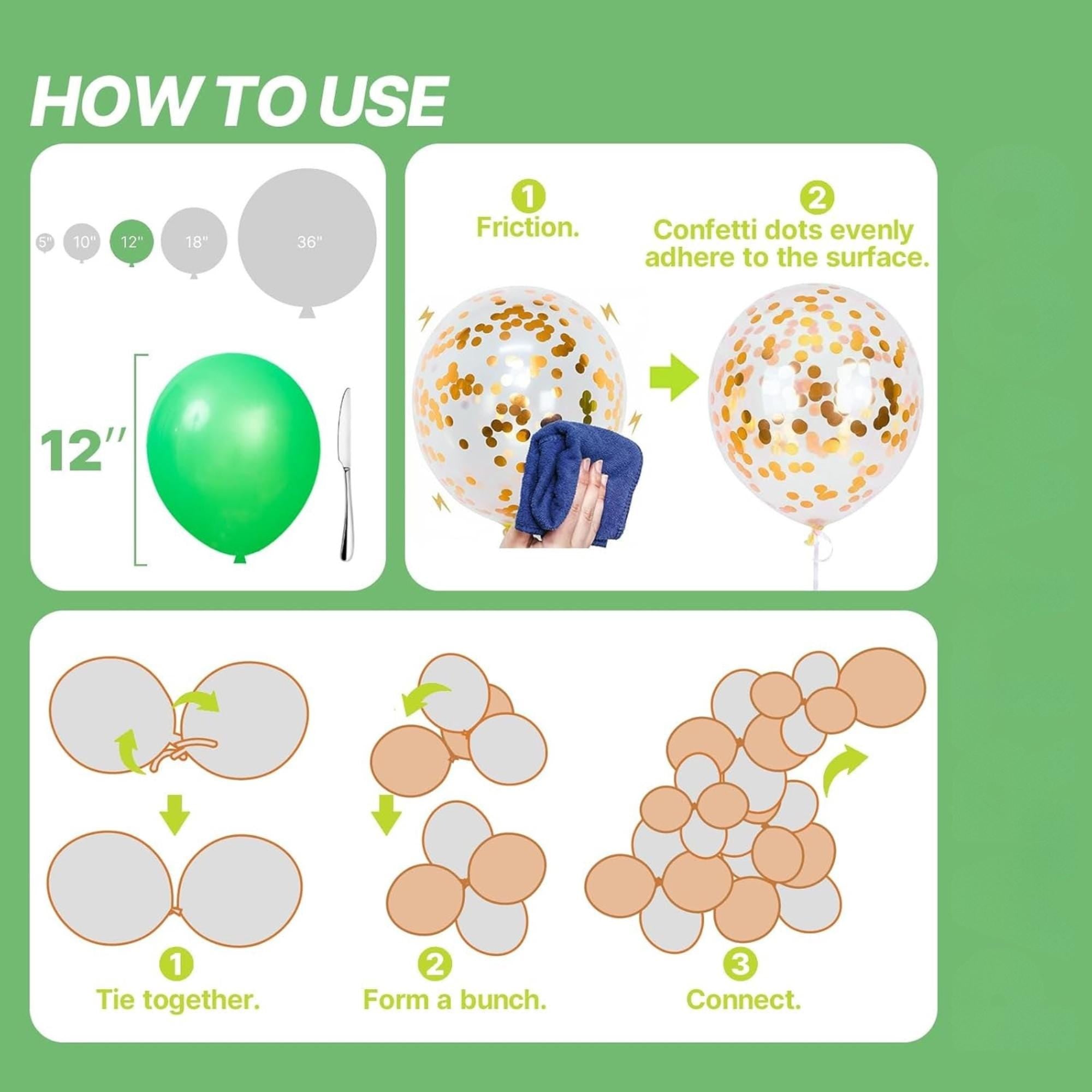 Green Balloon Set, Emerald, Hunter, Forest, Metallic Gold Confetti, Party Decor