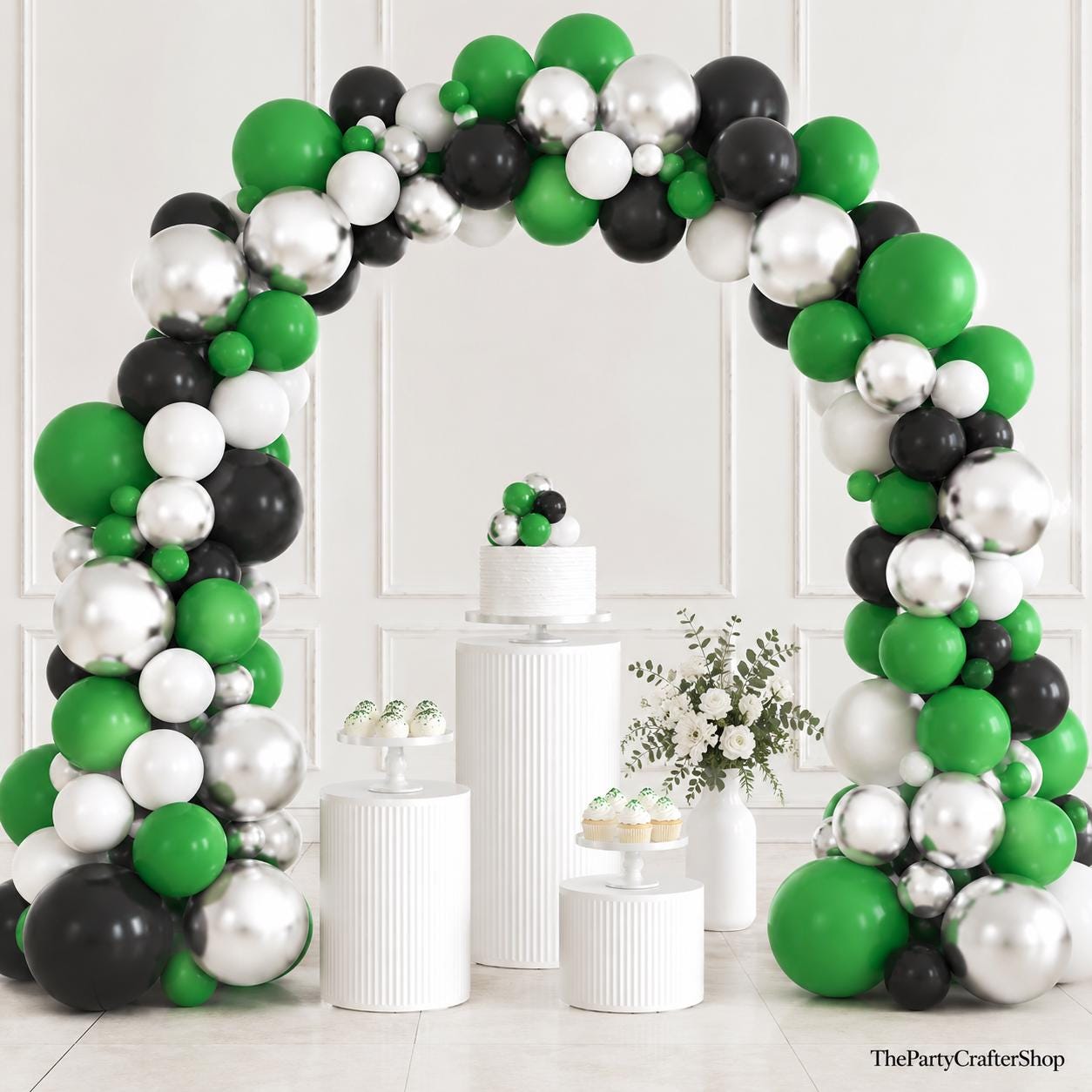 Green Black Silver Balloon Arch Kit, Jungle Safari Baby Shower Garland