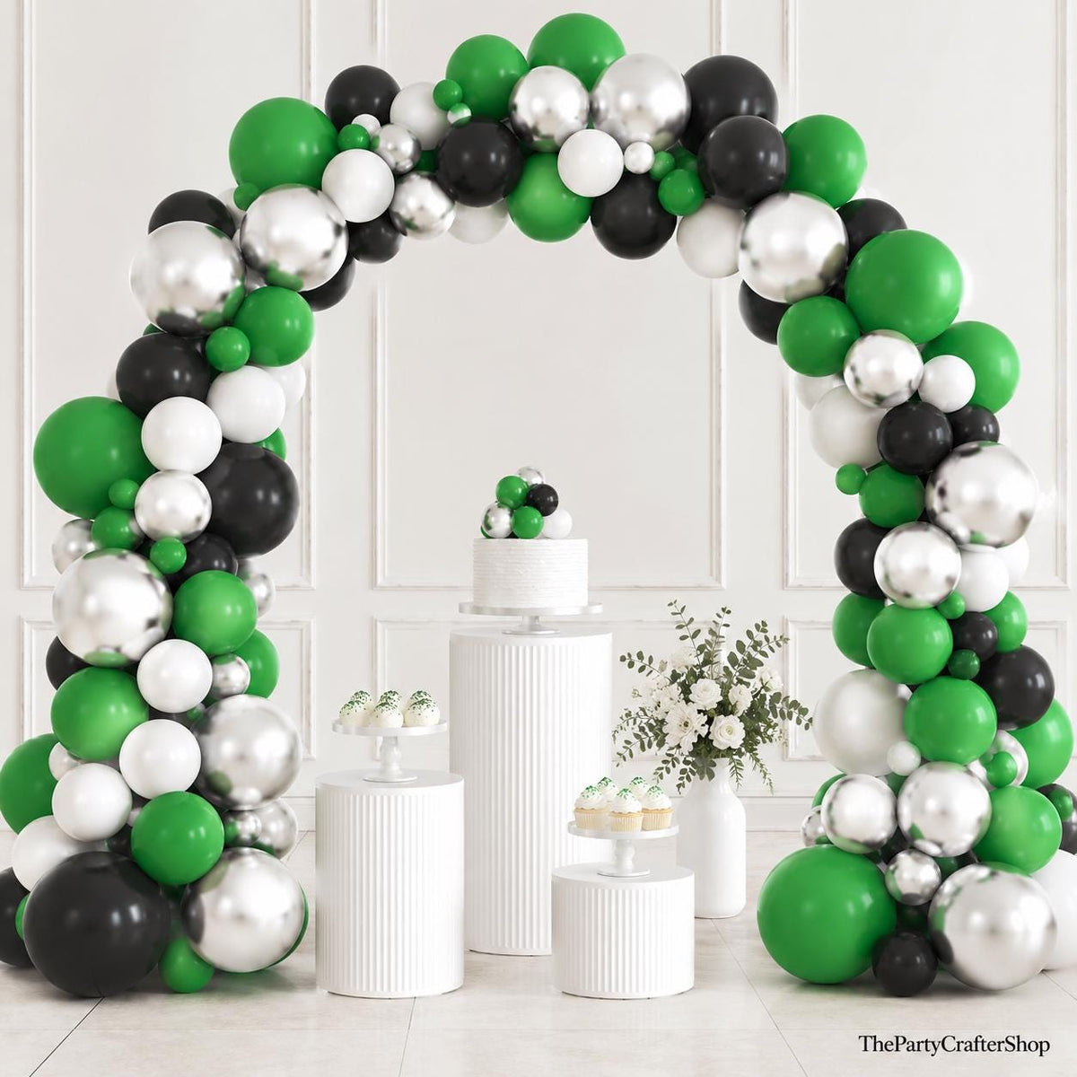 Green Black Silver Balloon Arch Kit, Jungle Safari Baby Shower Garland