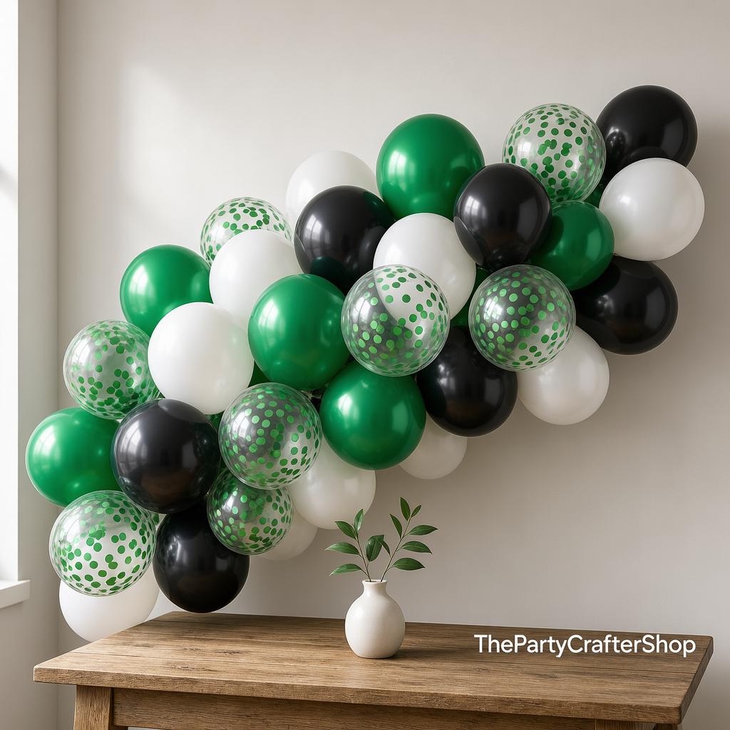 Green Black White Balloon Set, 12 Inch Latex Party Decoration (50 Pcs)
