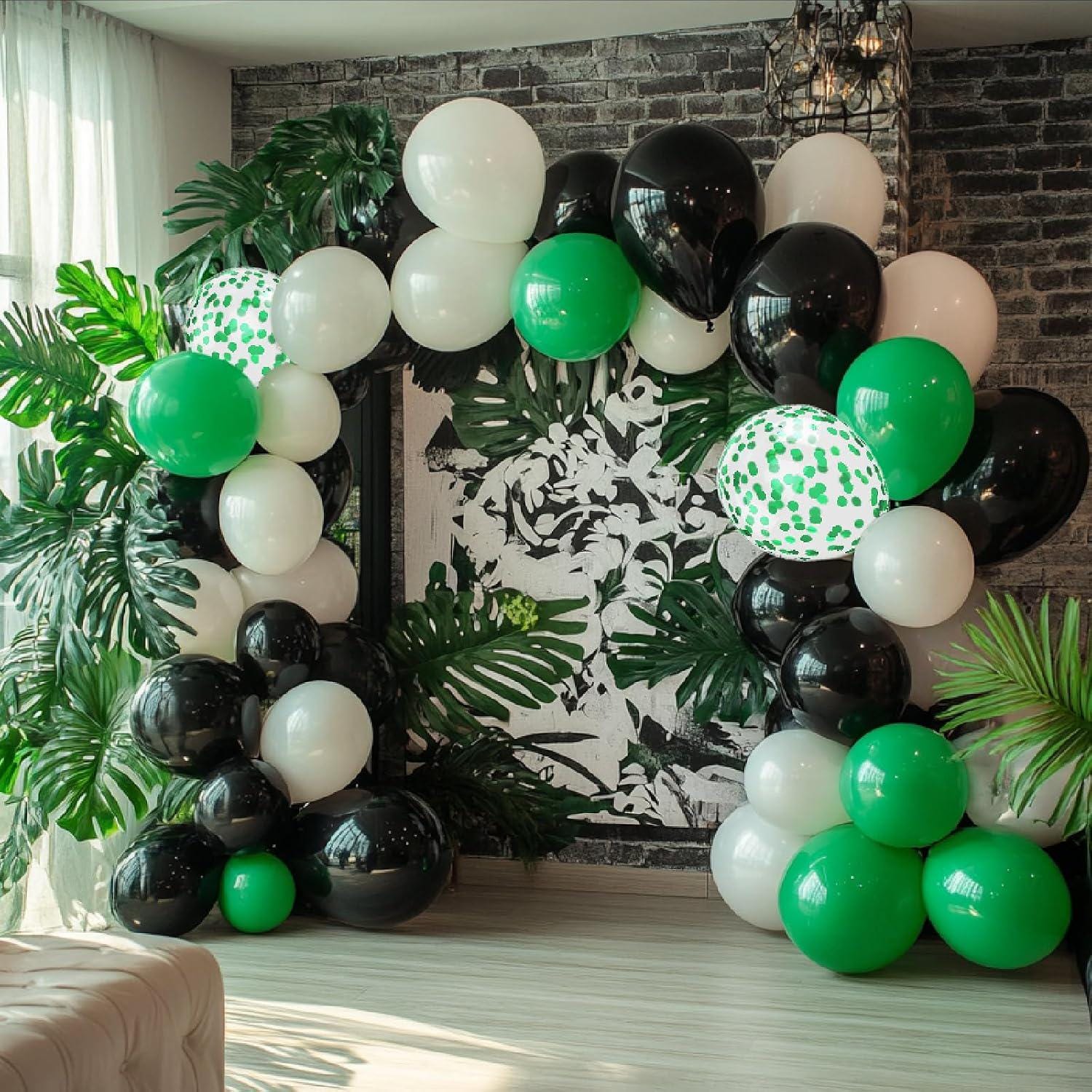 Green Black White Balloon Set, 12 Inch Latex Party Decoration (50 Pcs)