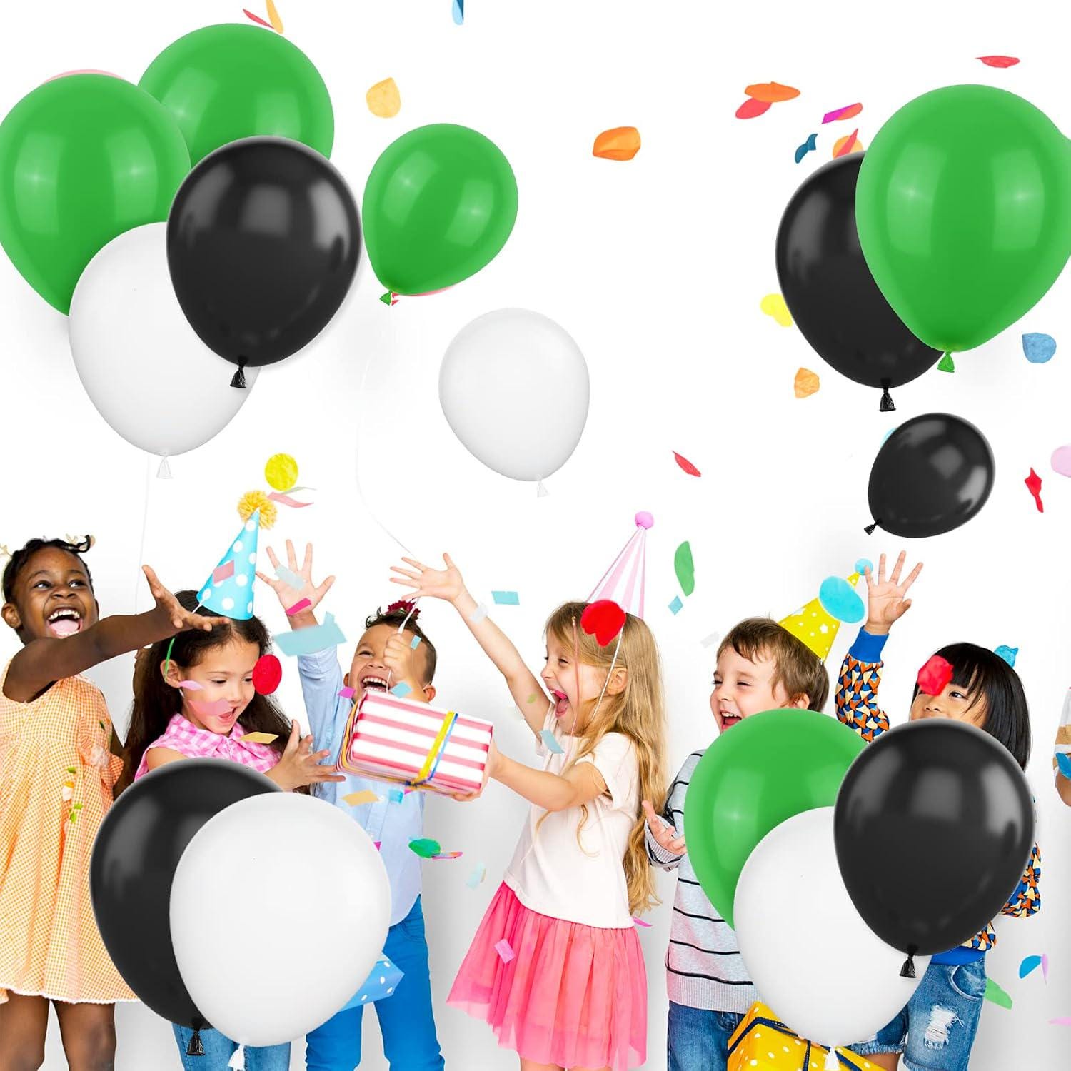 Green Black White Football Latex Balloons, Sports Party Decoration