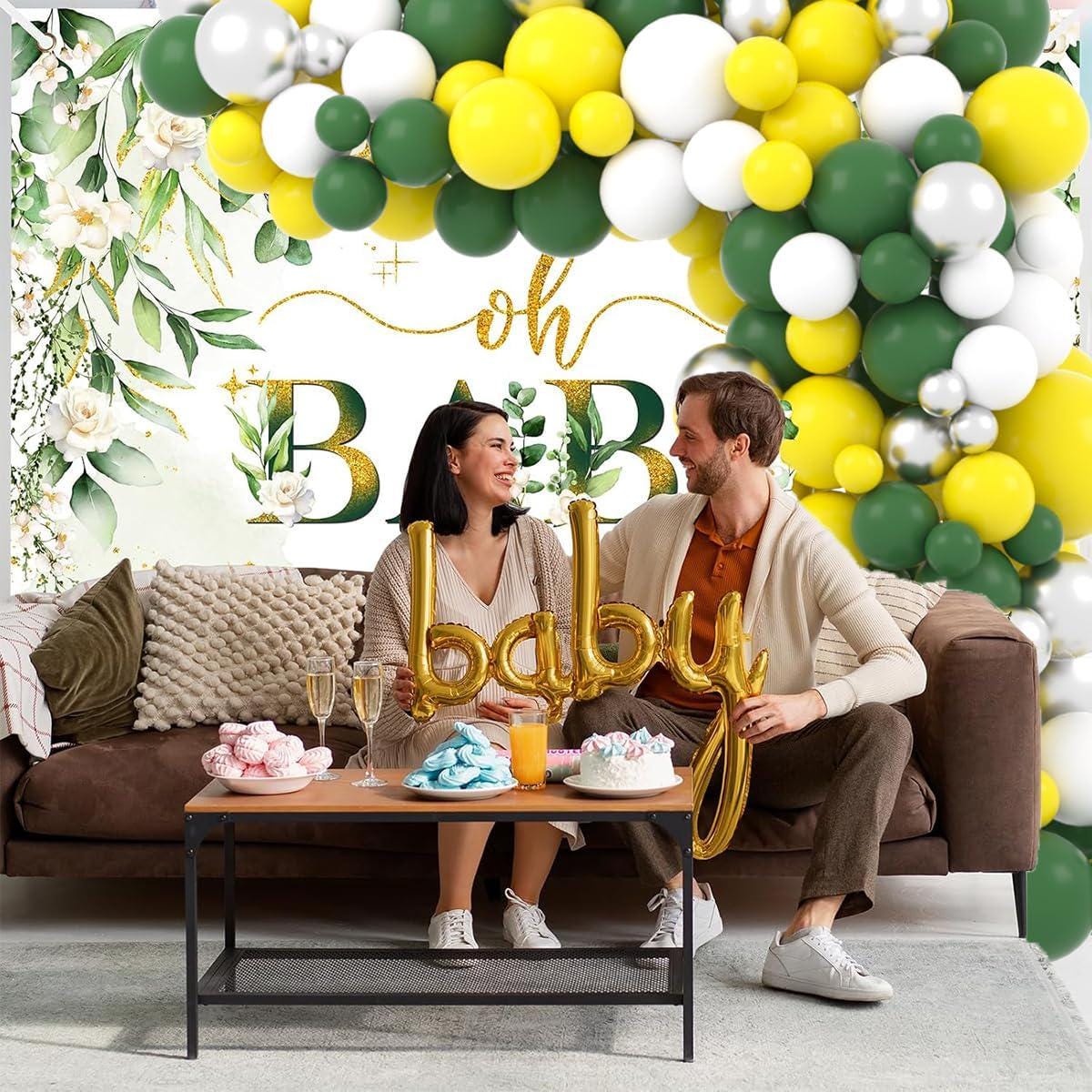 Retro Green Yellow White Silver Balloon Arch Garland Kit, Party Decoration