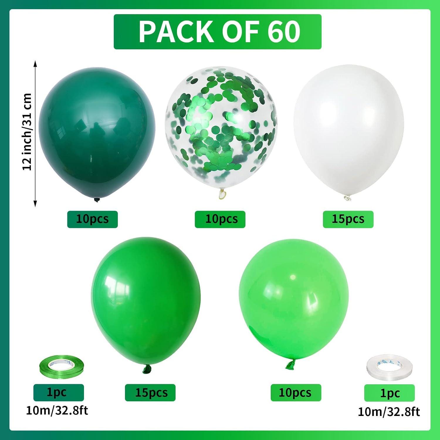 Green White Emerald Lime Confetti Balloons, Jungle Dinosaur Birthday Party Decor