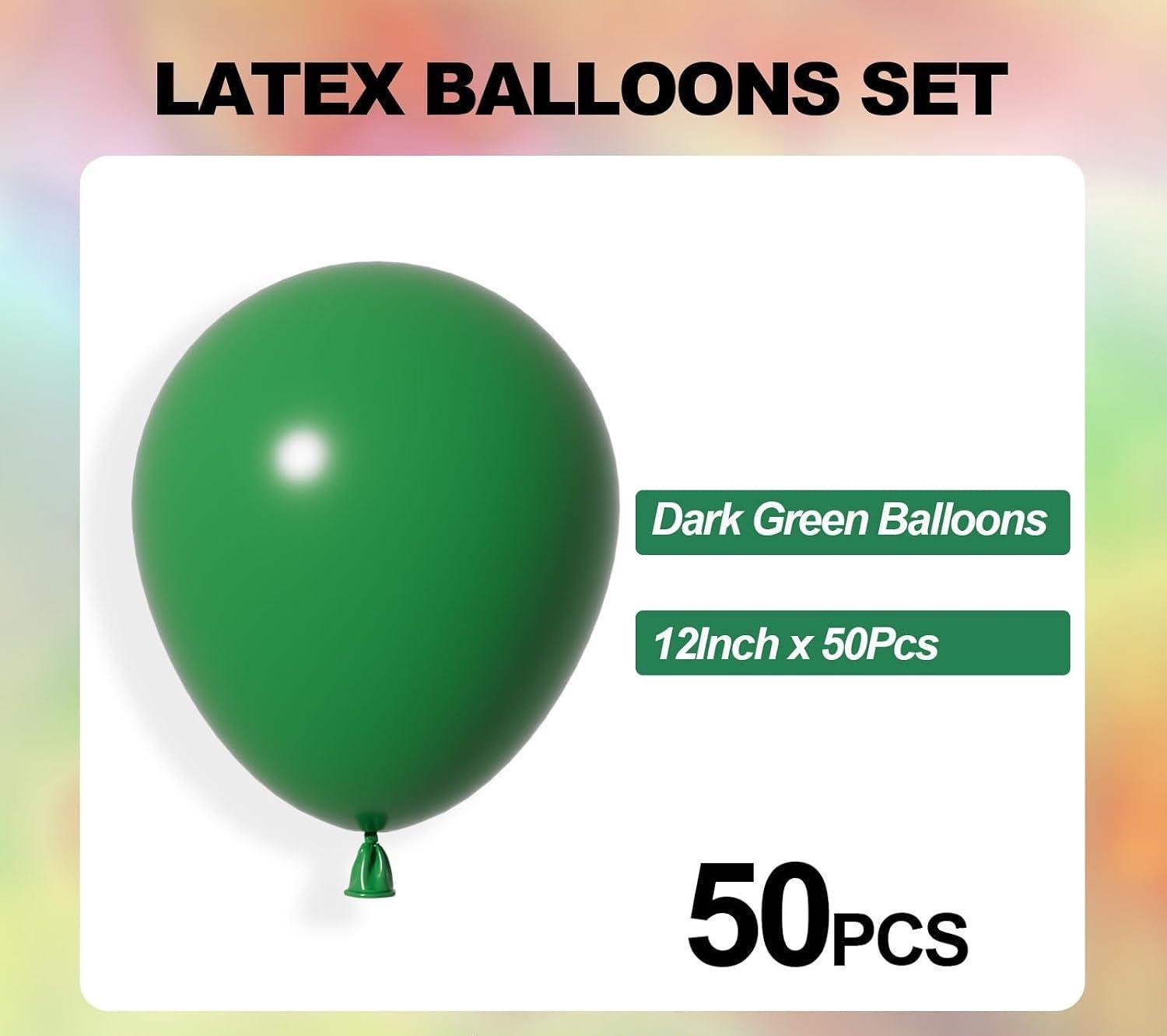 Dark Emerald Green Latex Balloons, 12 Inch Helium Party Decor (50Pcs)