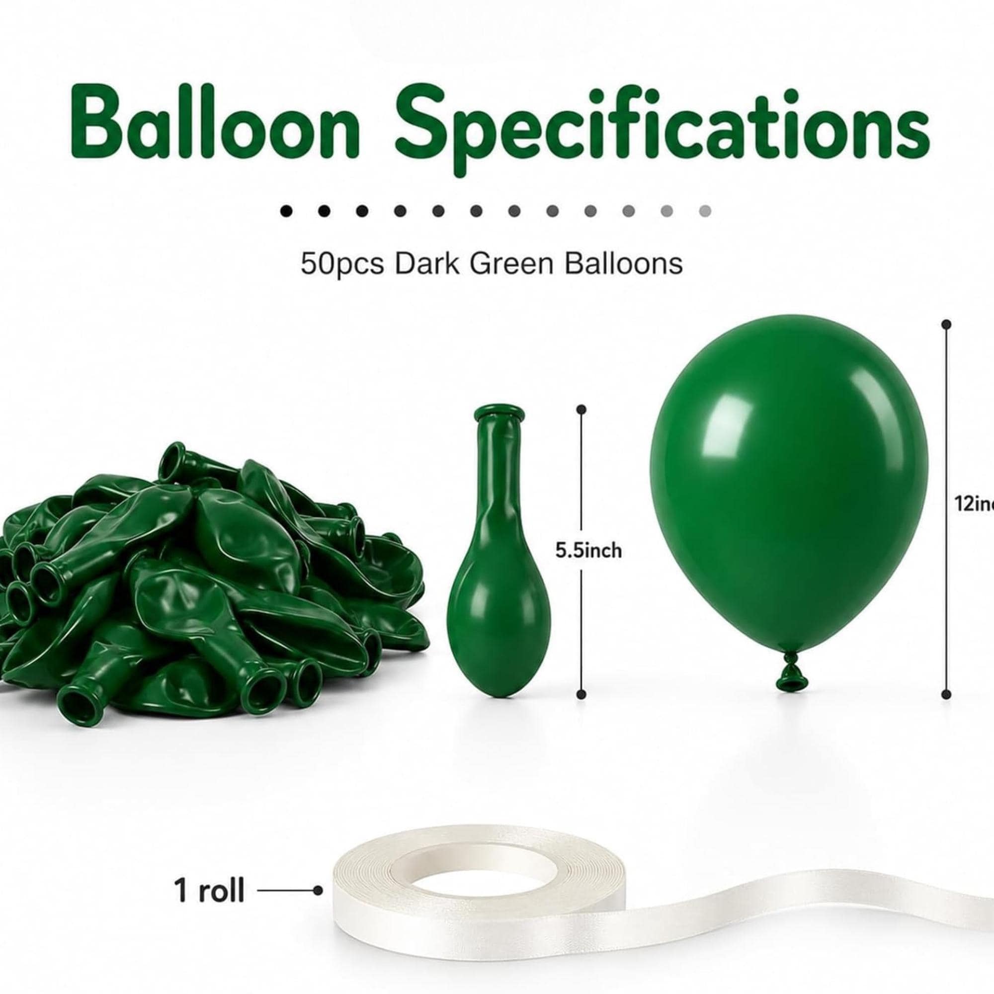 Dark Emerald Latex Balloons, Matte Sage, Hunter Forest, Avocado Green Party Decor